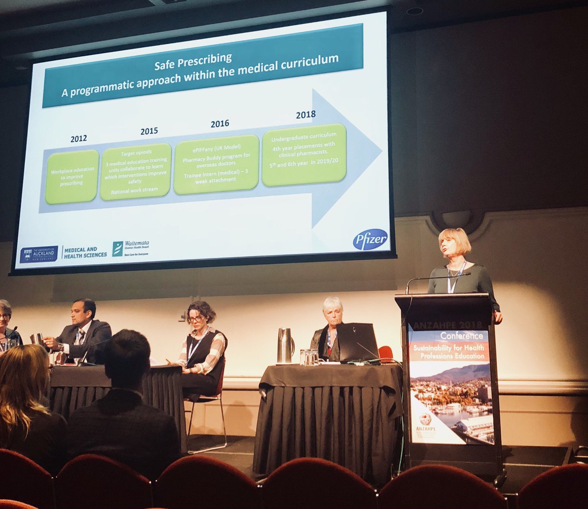 Avril Lee presenting work where pharmacists improve the safe prescribing of junior doctors  #anzahpe18 @WaitemataDHB