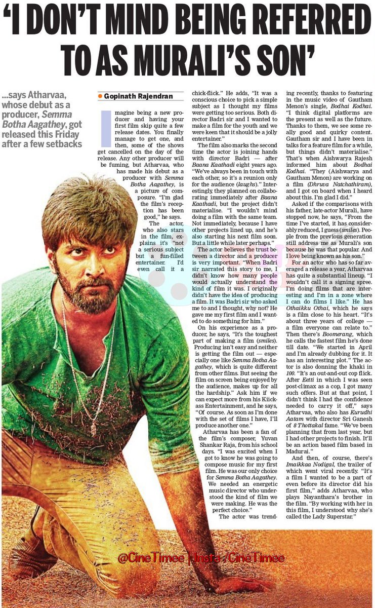 I Don't Mind Being Referred To As #Murali's Son - TNIE !
#SemmaBothaAagathey ! #SBAYouthFulHIT ! @Atharvaamurali !
#CineTimee !