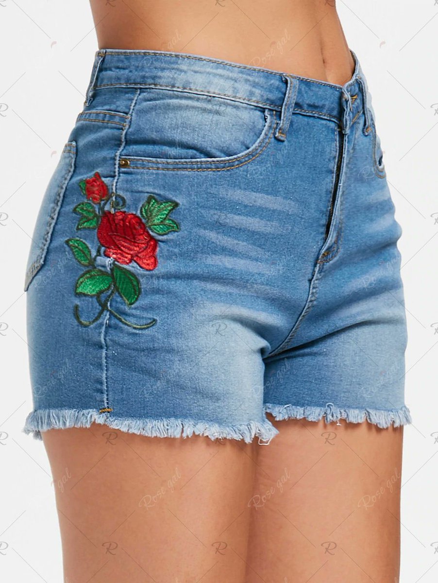 mod_and's tweet image. Frayed Brim Mini Jean Shorts #embroidered #floral #denim #shorts cool raw edge design, high waistline and four pockets layout. modandretro.com/frayed-brim-mi…