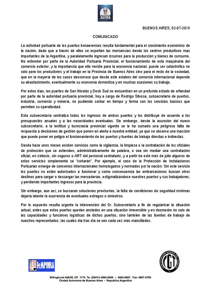 AgrupVyBPuertos's tweet photo. @MundoGremial @FeMPINRA @SonidoGremial @Notitrans @Nuestromar @CPortuario @EJCanepa @TizadoJavier @ignaciomateucci @alesemmartin @eldialp @PuertosBA @mariuvidal @martinhagel @fedesalvai @diariolaverdadweb @sepudriotodo88 @perfildiario @LANACION https://t.co/Sq1chR9Fwd