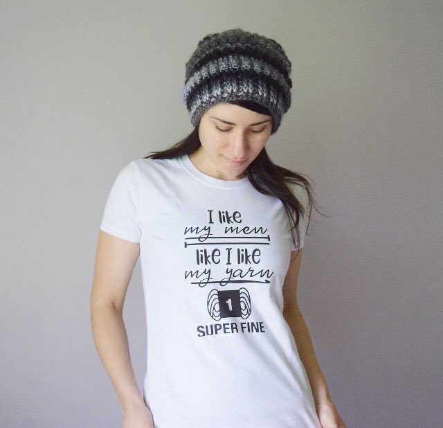 A shirt for all you #Hookers and #Knitters out there! Shipping is FREE! “I like my #men like I like my #yarn... SUPER FINE!” 😂 🥢 <— pretend those are knitting needles. #chrisettedesigns #crochet #knit #crochetshirt #crochettshirt #knittingshirt #knittingtshirt #hooker #funny