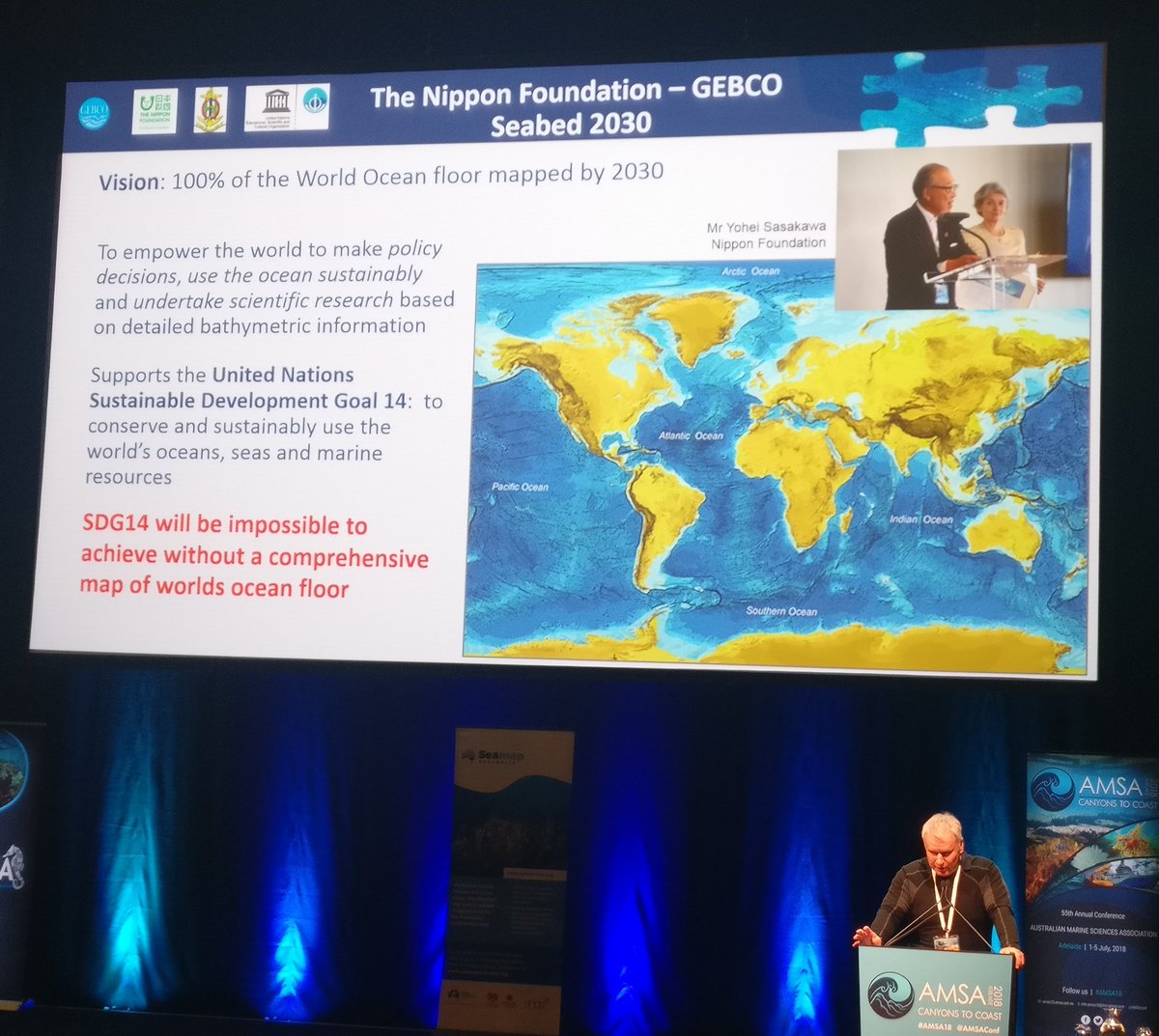 Dr Robbi Bishop-Taylor 🦋 (@satellitesci) on Twitter photo Kevin Mackay at #AMSA18: we have huge gaps in seabed mapping: over 82% of global #bathymetry is interpolated! The <a href="/seabed2030/">Seabed 2030</a> project aims to map 100% of the seabed by 2030 at resolutions from 100m to 800m Kevin Mackay at #AMSA18: we have huge gaps in seabed mapping: over 82% of global #bathymetry is interpolated! The <a href="/seabed2030/">Seabed 2030</a> project aims to map 100% of the seabed by 2030 at resolutions from 100m to 800m