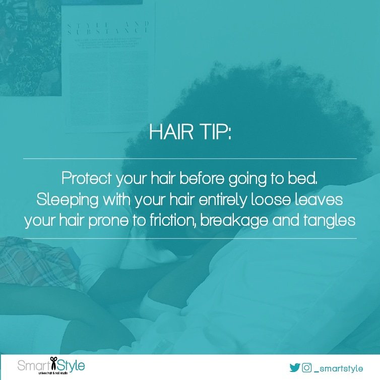 _smartstyle's tweet photo. Afro hair is very delicate and should be protected especially when you sleep. Not doing this will lead to friction, breakage and tangles. 

#naturalhairtips #NaturalHair #NaturalHairTwitter #healthyhair https://t.co/qXXYPoJhCu
