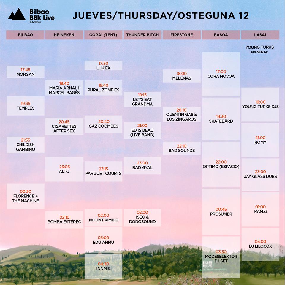 Quentingas's tweet photo. HORARIOS @bilbaobbklive Escenario #FirestoneLive Tocamos el jueves 12 a las 20:10 entre @TemplesOfficial y @GazCoombes Supergrass Antes disfrutaremos con @mariaarnaldimas y después con @donaldglover Childish Gambino @flo_tweet Florence+The Machine @EverlastingRec @lasttourint https://t.co/XeHkCbXk1X