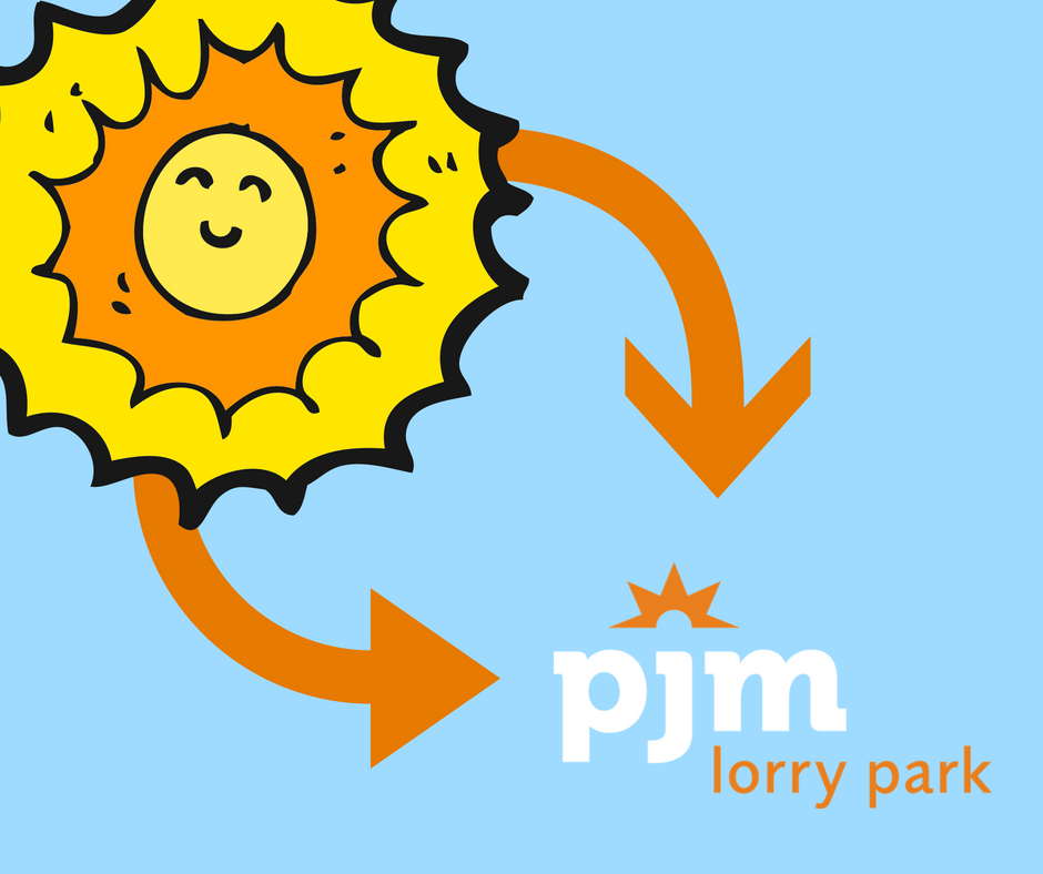 PJMLogistics's tweet photo. SCORCHIO! It's another belter out there today so, when the taco says 'break', we are here with all the services you need. Safe, Secure, Food, Drink, Showers, Toilets, TV, Sorted. https://t.co/rCj1Eh91aL