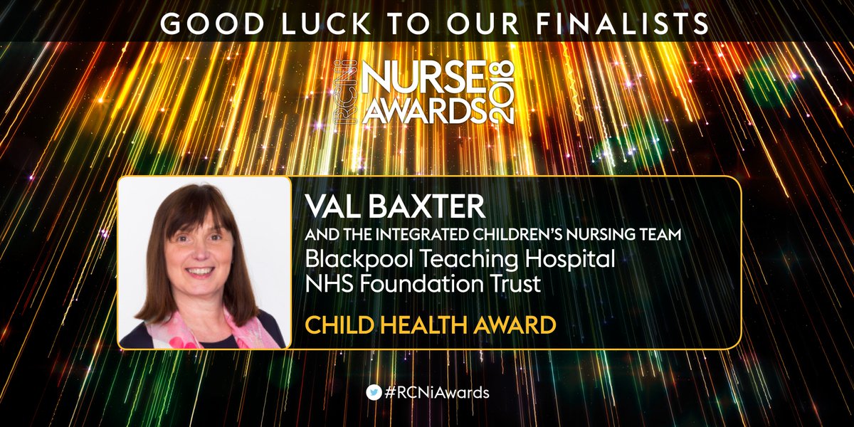 Good luck to Val Baxter and the Integrated Children’s Nursing Team - finalists in the Child Health Award category of RCNi Nurse Awards. This team’s #holistic approach has seen #hospital #admissions reduce by 31%. Winner announced 4 July. #RCNiAwards nurseawards.co.uk/finalists