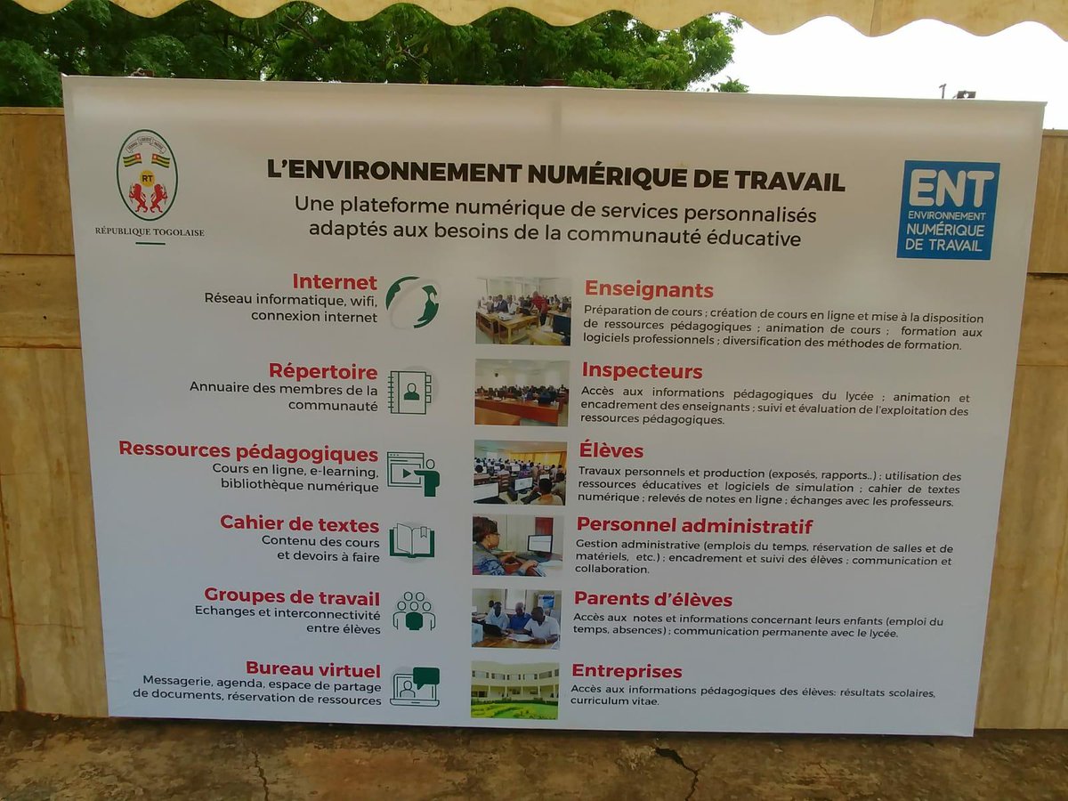 cinalawson's tweet photo. Ce matin, je prends part à l’inauguration du projet Environnement Numérique de Travail #ENT au Lycée d’Enseignement Technique et Professionnel d’#Adidogomé. #Togo #tegtech https://t.co/6ZYd4UieeM