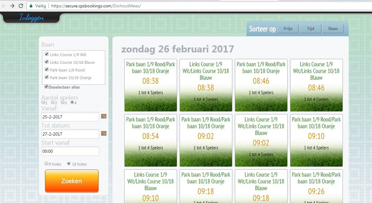 Hoewel wij het altijd gezellig vinden om u te spreken is het ook mogelijk om online starttijden te boeken. Hier kunt u in alle rust kijken welke plekjes er nog vrij zijn op welke banen. Ga naar buff.ly/2yRP0Q7 en boe uw tijd.