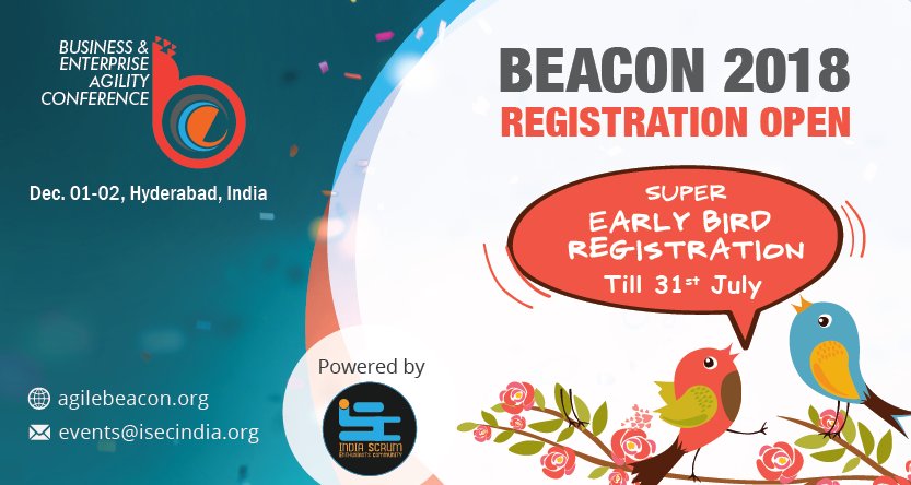 ISECIndia's tweet photo. Join BEACON 2018, a premier international congregation for agile practitioners.

BEACON presents an opportunity to get practical business insights from the internationally renowned agilists to take your organization to a whole new level.
Know more at – https://t.co/rG8PAcO9IX https://t.co/WEr5ir4ne4
