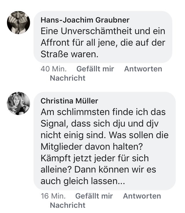 Streikblog0711's tweet photo. Erste Reaktionen von Streikenden auf Facebook. Warum stimmt ⁦@DJVde⁩ zu und ⁦@djuverdi⁩ nicht? #tvtz18 https://t.co/sGSz8lWQVD