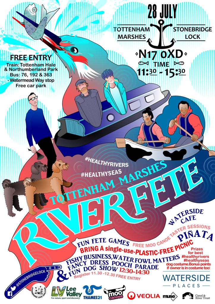 StonebridgeLock's tweet photo. #ReclaimYourRiver Join the #TottenhamMarshes #RiverFete Sat 28/07 11:30-15:30, N17 0XD #StonebridgeLock @wateeside to celebrate the rivers of the #LeaCatchment - fun fete games, piñata, @moocanoes canoe taster session, bring a single-use #plastic-free picnic #thisisyourriver https://t.co/EYM87YmlbT
