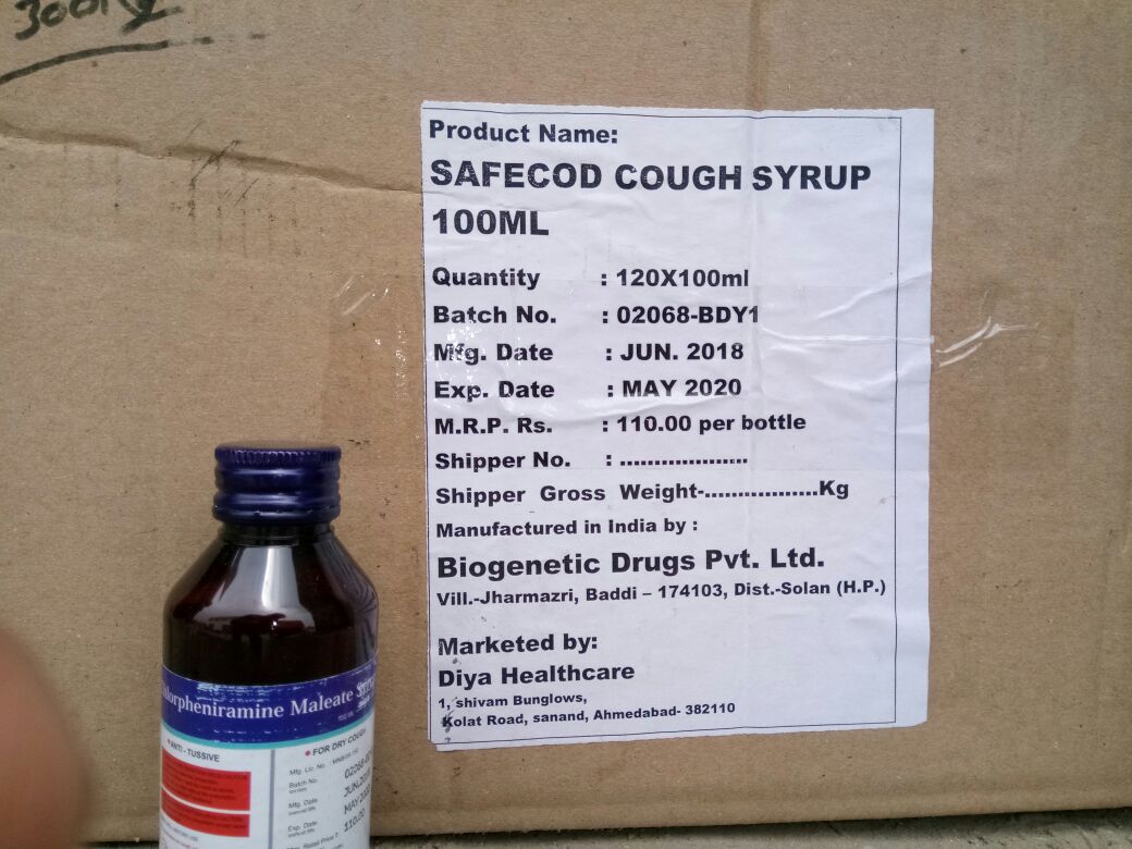 ncbazu's tweet photo. NCB Ahmedabad &amp; FDCA In Joint operation arrested two people with 42,358 bottles of Safe Cod Codeine Phosphate Cough syrup from Patan &amp; Behrampura - Odhav Ahmedabad. @dg_ncb @etvnewsgujarati @tv9gujarati @gandhiom @narcoticsbureau #saynotodrugs https://t.co/cnIgnFTkWz