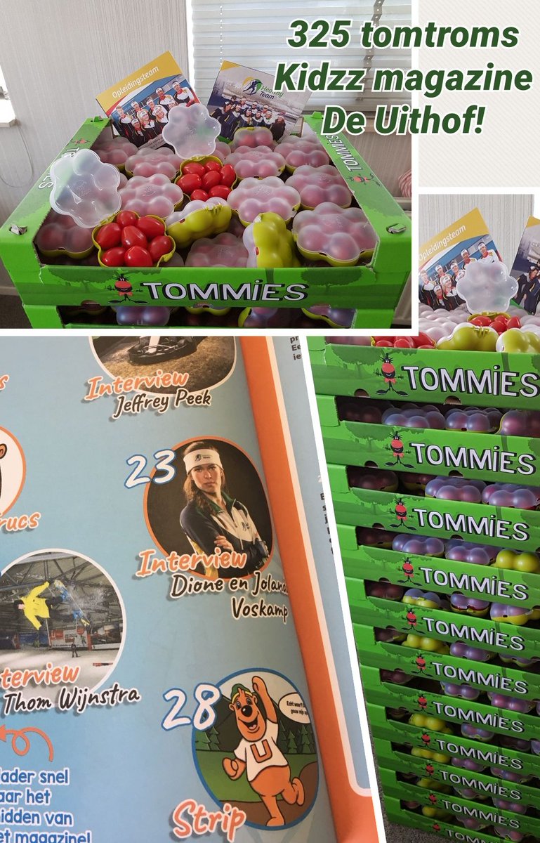 Vandaag leveren wij 325 <a href="/Snoeptomaatjes/">Tommies</a> tomtroms bij de <a href="/DeUithof/">De Uithof</a> !Samen met het kizzz magazine gaat dit naar alle Haagsche scholen. <a href="/gezondnaardetop/">Arnold van der Poel</a>