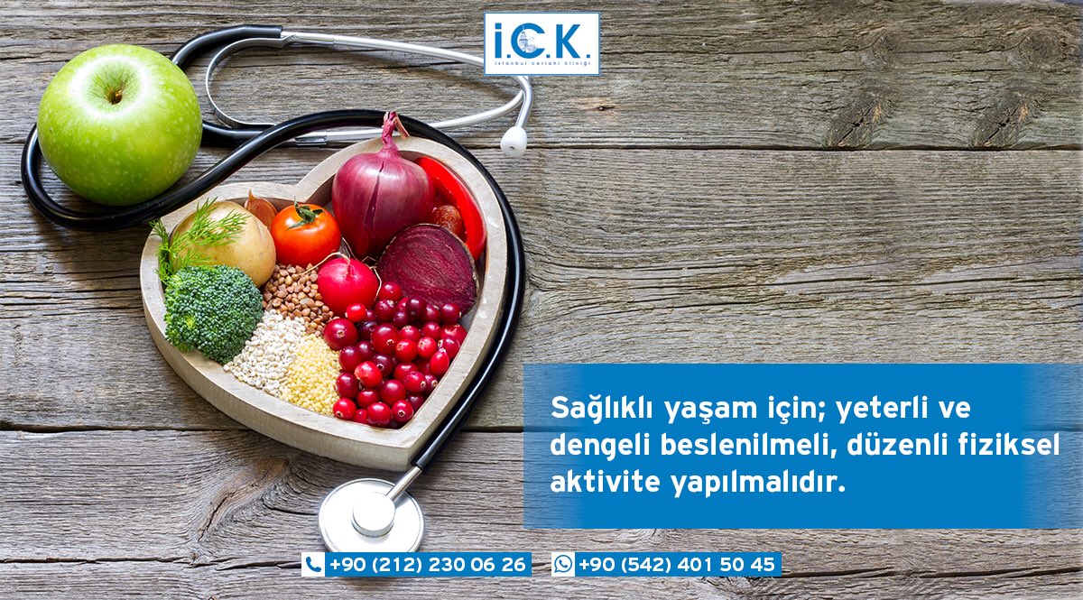 Sağlıklı yaşam için; yeterli ve dengeli beslenilmeli, düzenli fiziksel aktivite yapılmalıdır. ☎ 7/24 Bilgi: 0212 230 06 26 📲 WhatsApp: 0542 401 50 45 istanbulcerrahiklinigi.com #sağlık #spor #sağlıklıbeslenme