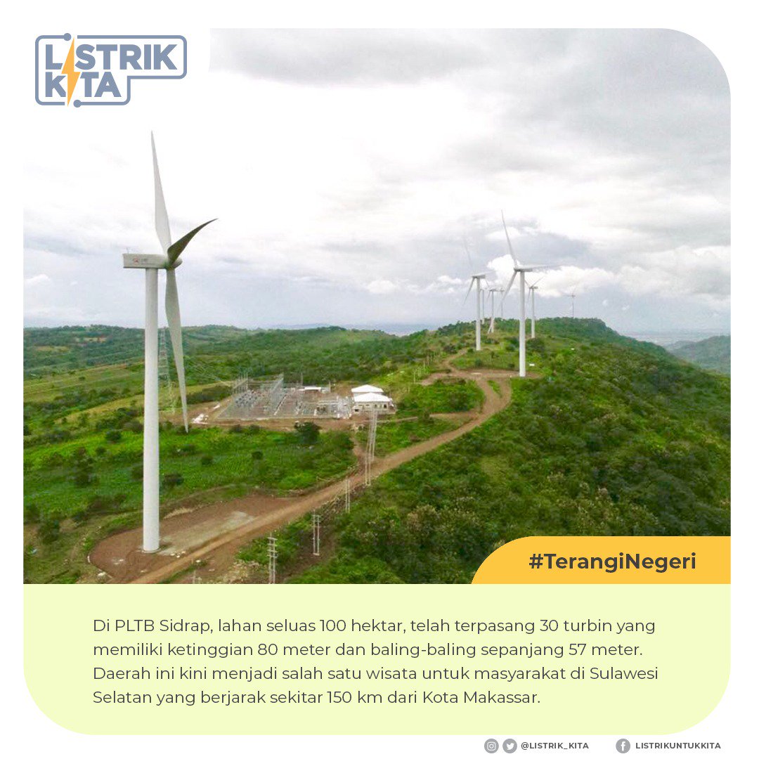 PLTB Sidrap diatas awan di lahan seluas 100 hektar. 

#ListrikTenagaBayu