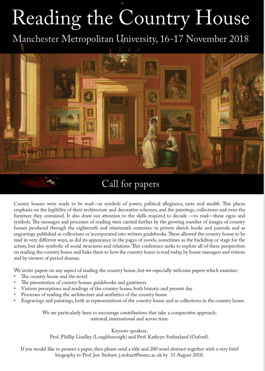#conference #callforpapers on #reading the #countryhouse <a href="/ManMetUni/">Manchester Metropolitan Uni</a> <a href="/MMUEnglishDept/">English at Manchester Met</a> <a href="/HistoryManMet/">HistoryManMet</a> <a href="/GeorgianGroup/">The Georgian Group</a> <a href="/PaulMellonCentr/">Paul Mellon Centre for Studies in British Art</a> <a href="/TheSAHGB/">SAHGB</a> <a href="/EnglishHeritage/">English Heritage</a> <a href="/nationaltrust/">National Trust</a>