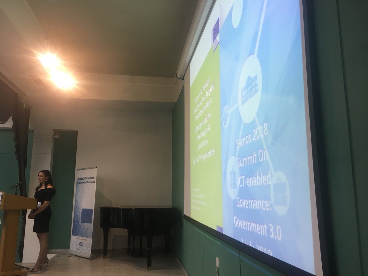 yannisc's tweet photo. #samos2018 Victoria Kalogirou presents @EU_ISA2 Programme Initiatives for Europe, at the Samos Summit #egov #interop @vickalogirou @adusa https://t.co/Yvihq3AAqq