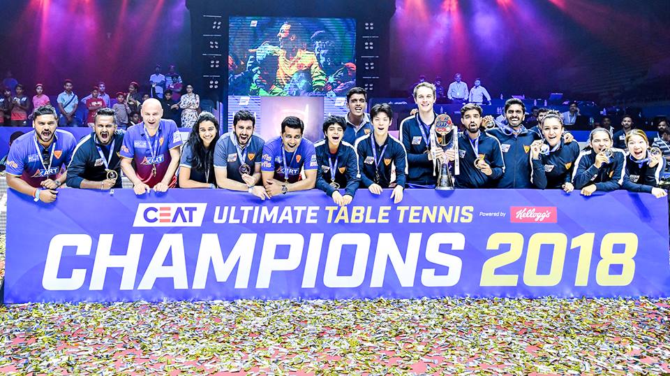 t10sports's tweet photo. Presenting to you the Champions of CEAT Ultimate Table Tennis Season 2️⃣ - Dabang Smashers Table Tennis Club! 💥💫🎉🎊

#CEATUTTFinal #UpTheGame #EasyEndsHere #wearyourpassion #t10sports https://t.co/RwKg5ui0F7