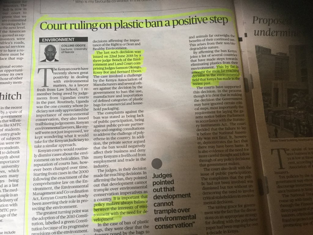 JudiWakhungu's tweet photo. “Court ruling on plastic ban a positive step. This by far is amongst the most far-reaching decisions in the environmental field that Kenya has made.” @DrOdote @BD_Africa @UNEnvironment #BeatPlasticPollution #BlueEconomy #BlueEconomyConference https://t.co/d8xxRKRPP6