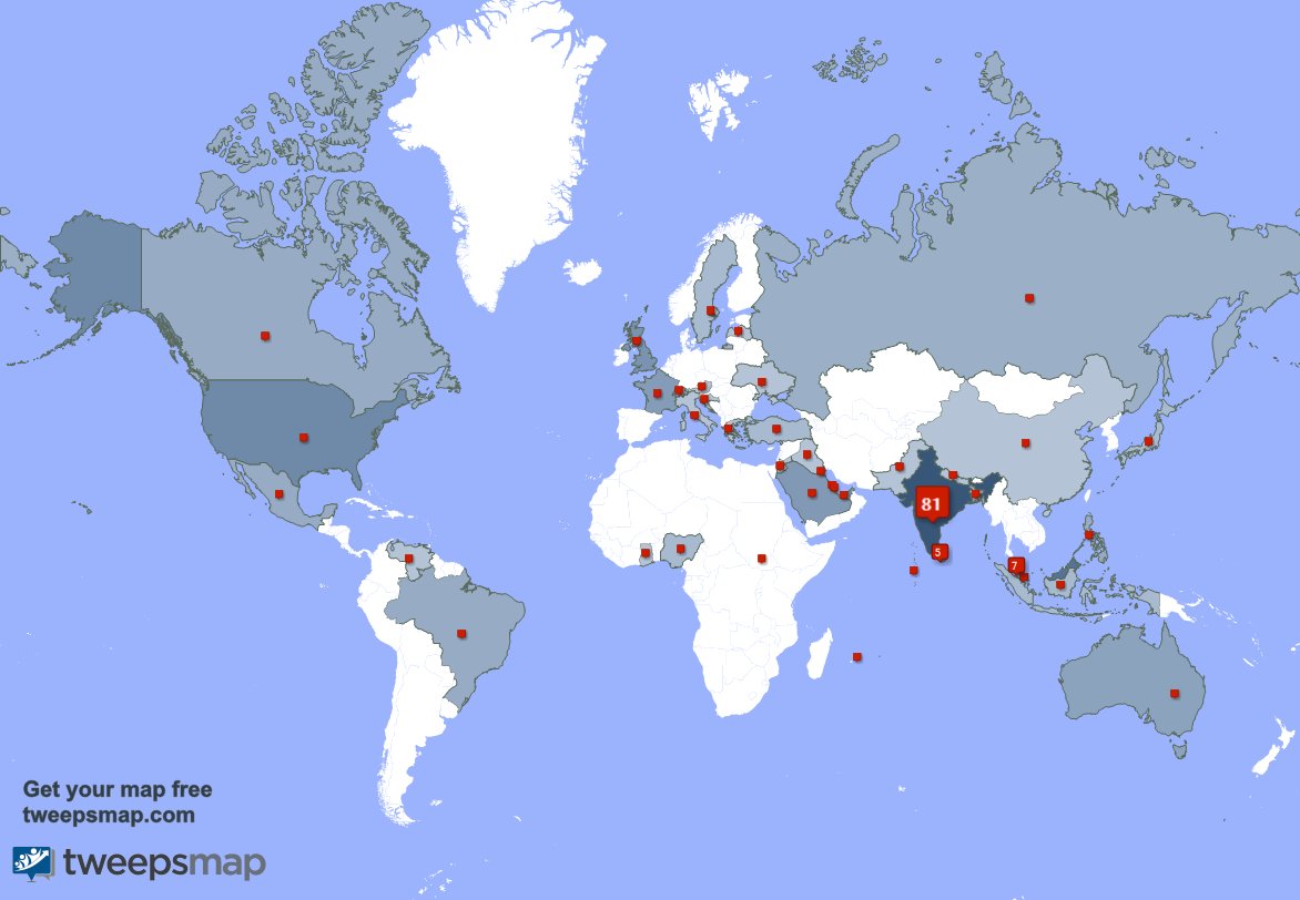 I have 23 new followers from India 🇮🇳, Malaysia 🇲🇾, and more last week. See tweepsmap.com/!Siva_Karthiky…