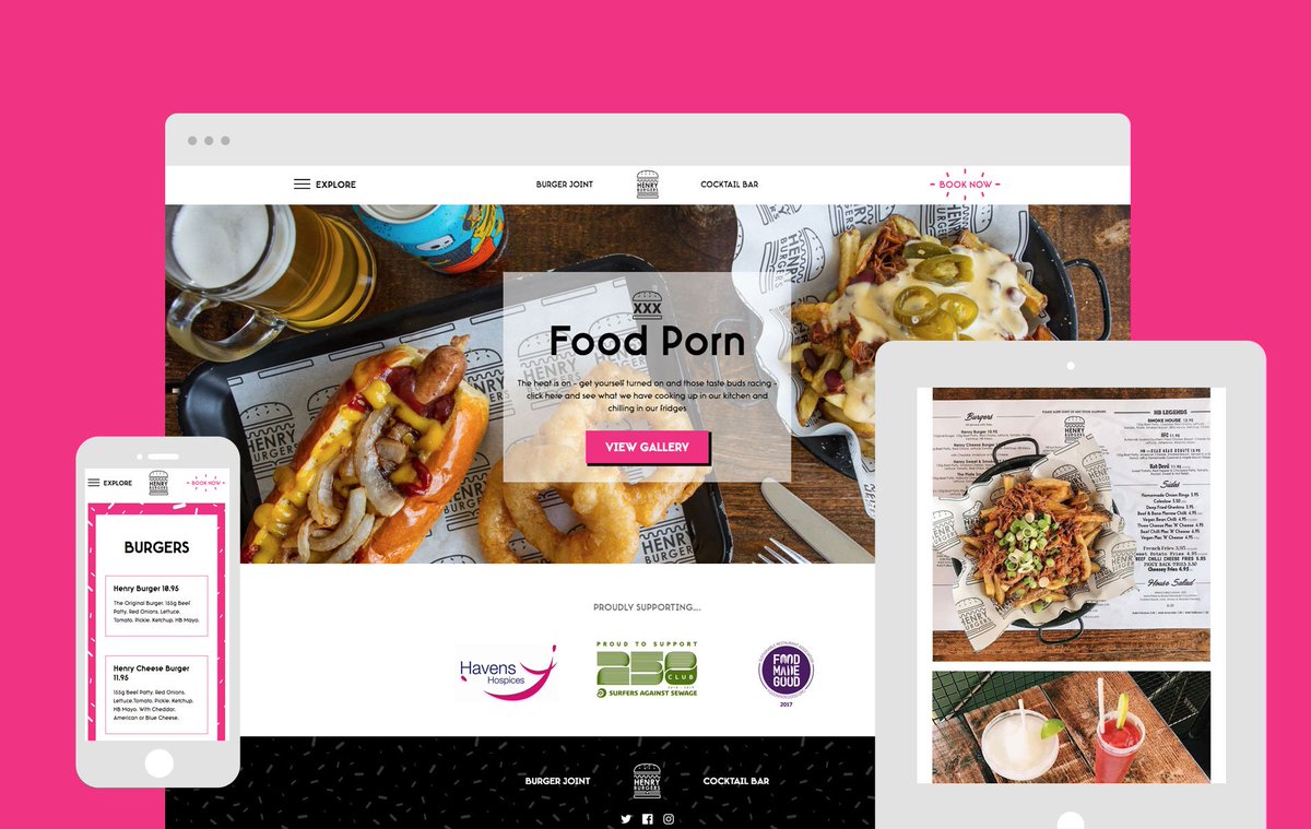 We had a lot of fun with Henry and his team on this project! Great to have the new <a href="/henryburgers/">Henry Burgers</a> #website live. Big up <a href="/joeandcharlotte/">◒ JOE AND CHARLOTTE</a> for some awesome photography. Check it out at henryburgers.co.uk #Webdesign #design #Food #burgers #MondayMotivation