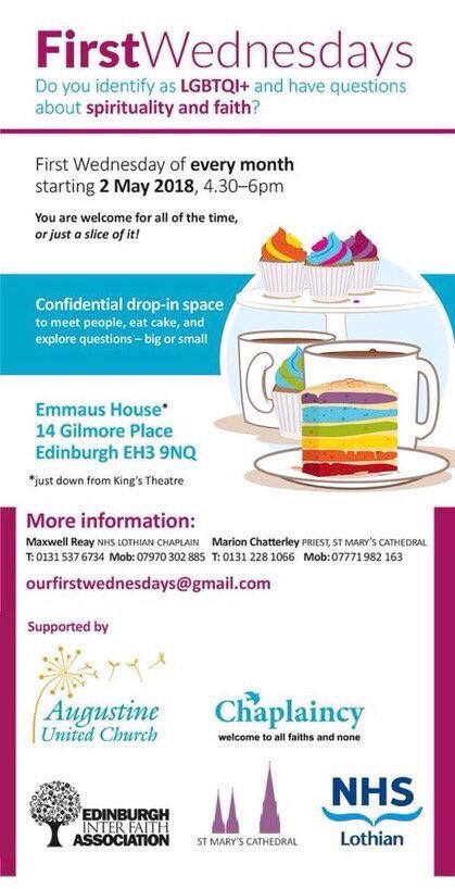 LGBTQI+ and exploring spirituality and faith?  Fantastic drop-in group on WEDNESDAY 4:30-6:00pm. All welcome! #faithfullyLGBT #lgbtqi