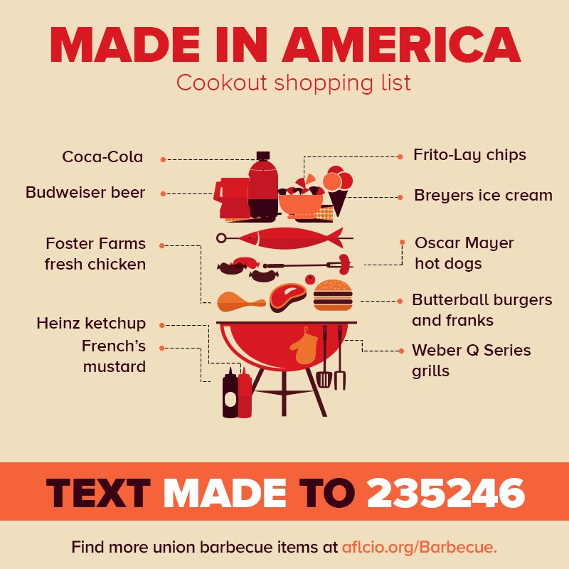 district1199J's tweet photo. As we all make our last minute preparations for the 4th of July, let's take a moment to show our solidarity by buying union-made snacks, drinks, and sunscreen. We hope everyone has a safe and fun Independence Day! https://t.co/IlfCzZ5Wve