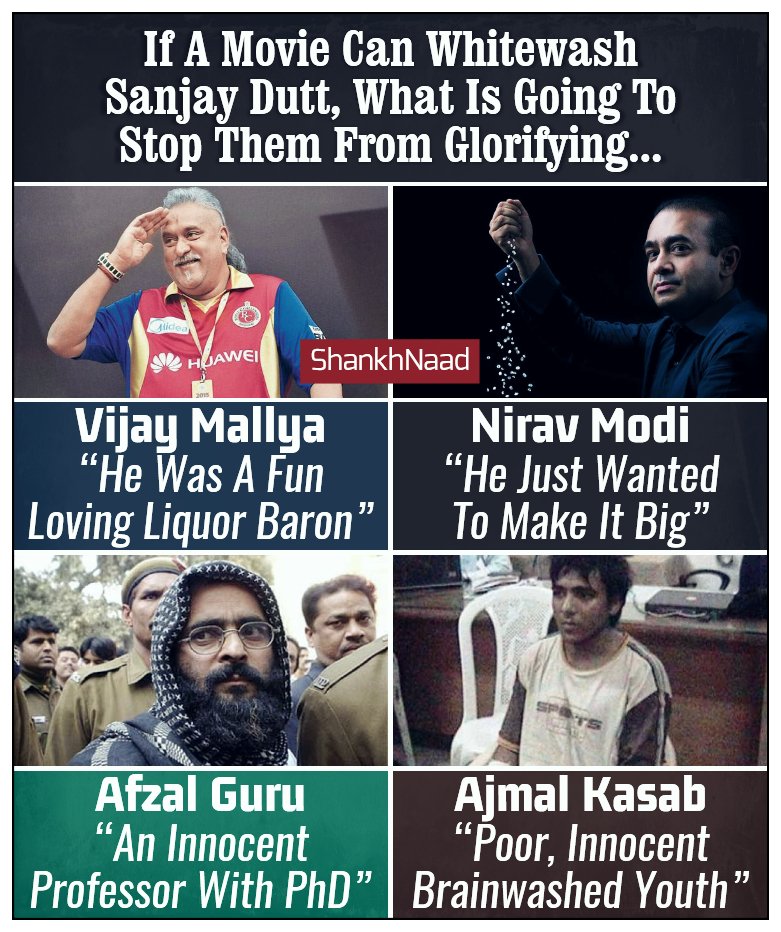ShankhNaad's tweet photo. Expect more such movies which will glorify all the criminals and terrorists and they will become the role models for the public.
We are living in difficult times.
#Sanju https://t.co/8x6iS467W5