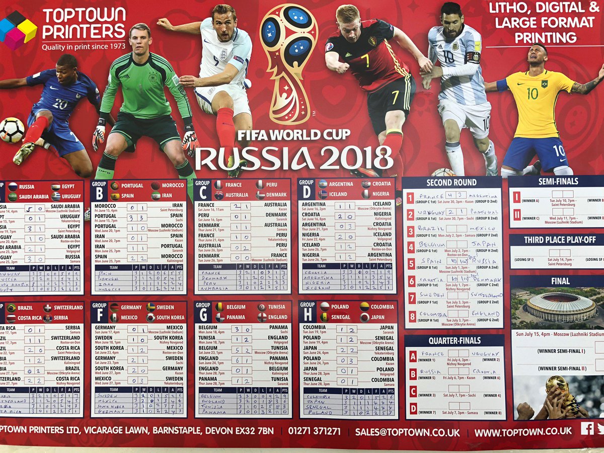 For the 250 people that have our #WorldCup wallchart on their wall .... it should by now look like this...(If yours doesn't, we don't mind if you copy ours!) #weloveprinting #welovefootball #NDevon #tryandfillitinforthewholetournament #sendusapictureofyourwallchart