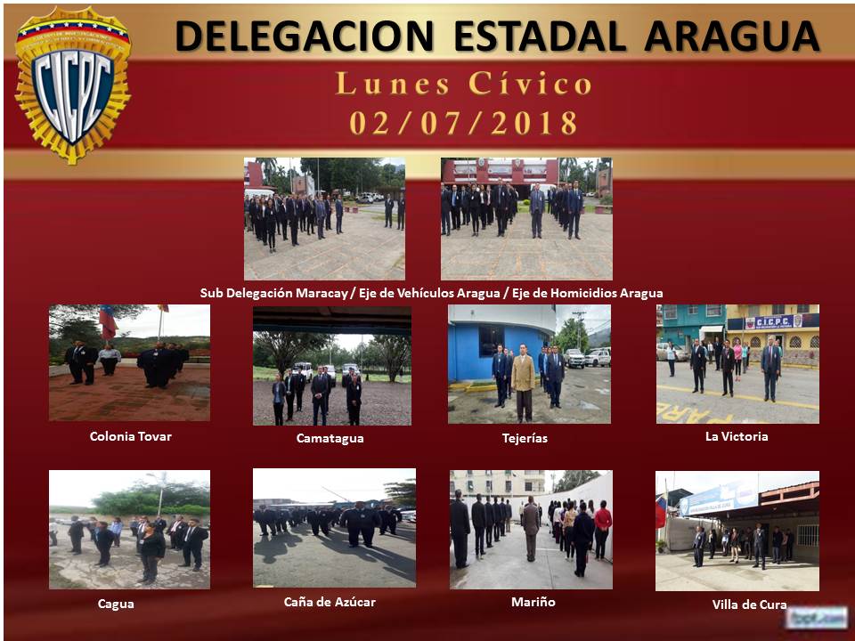Feliz inicio de semana. Hoy se realizó en todas las oficinas adscritas a la Delegación Estadal Aragua lunes cívico, rindiendo honor a nuestro Pabellón Nacional y entonando la notas del Himno Nacional y del #CICPC