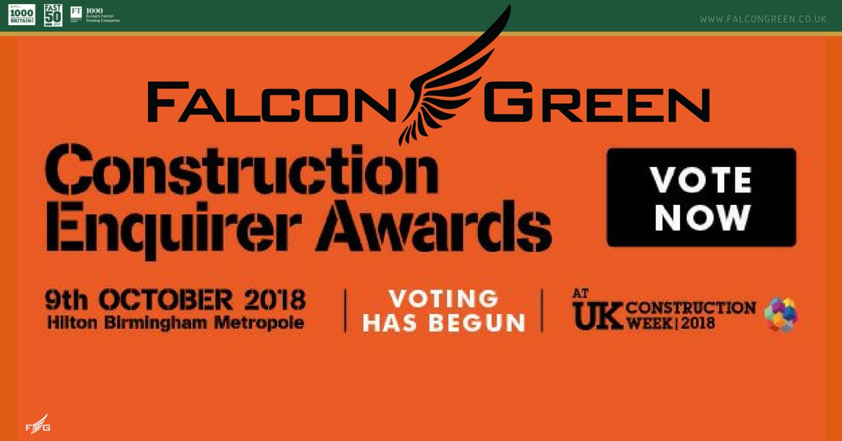 Falcon Green has been shortlisted as Best Construction Supplier to Work With in this years Construction Enquirer Awards!!! You can vote for us using the below link! #UKCW2018 #FalconGreenUK ukconstructionweek.com/construction-e…