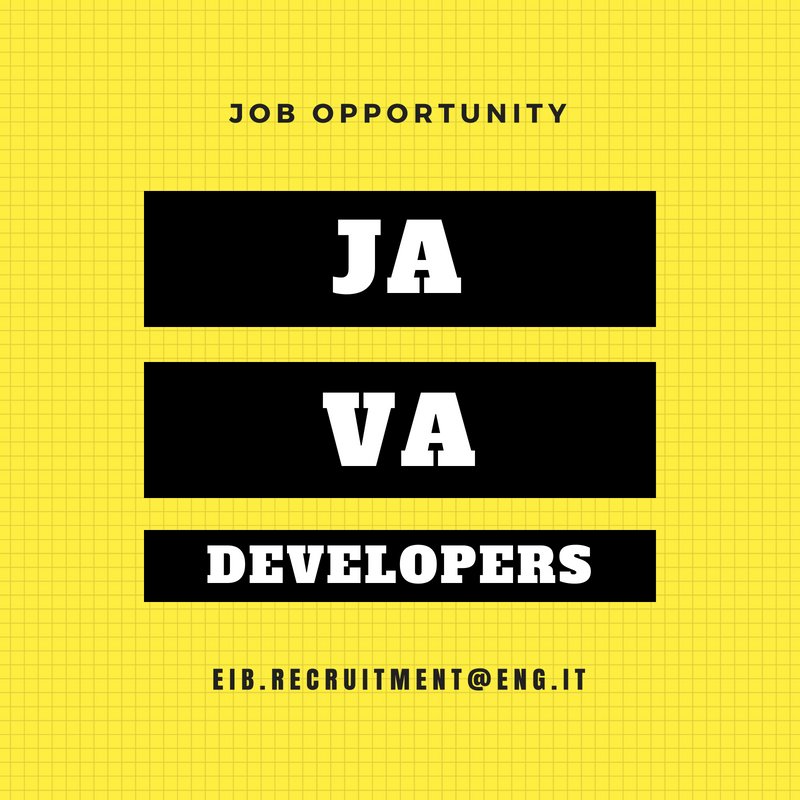 Eng_int_be's tweet photo. Ready to take on a new challenge?

We are looking for Java Experts to work at the European Commission
If you have a _valid work permit_ to work in Belgium, contact us!

eib.recruitment@eng.it https://t.co/6SGs7KkEt5