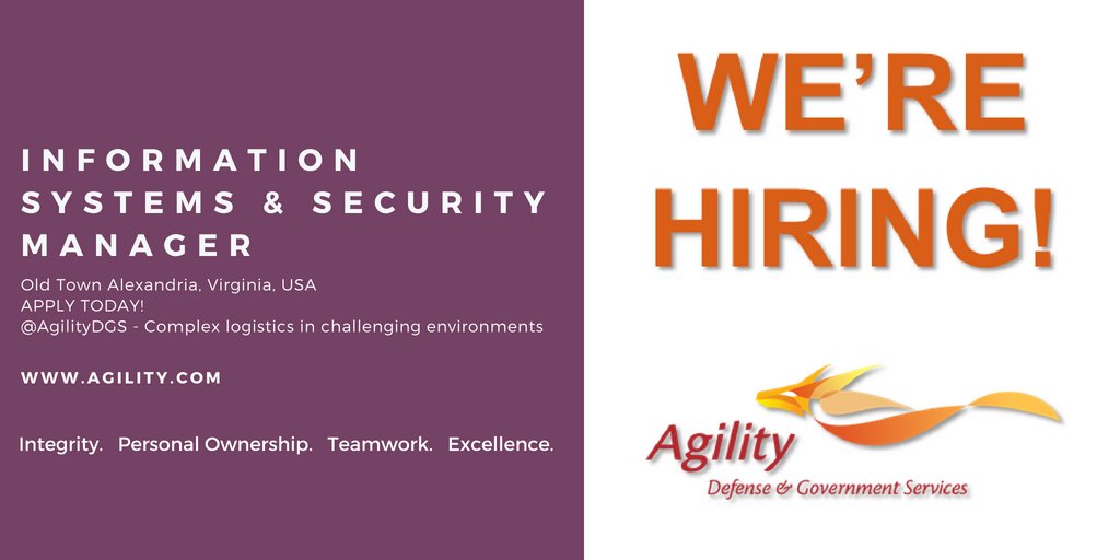 Join @AgilityDGS as our Information Systems & Security Manager - bit.ly/2J5vF2o #Careers #Jobs #SupplyChainCareer #LogisticsCareer #VirginiaJob