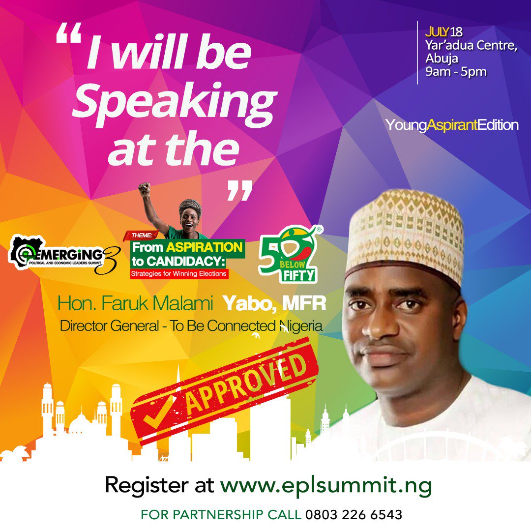 eplsummitng's tweet photo. 3rd Emerging Political &amp; Economic Leaders Summit. July 18th at the Yar’adua Center, Abuja. 
Register through this link
https://t.co/C8xMxoTTAa
WhatsApp 08032266543 for further details.
@ReadyToRunNG 
@Connected_dev 
@seunokin 
@AIT_Online 
@inecnigeria 
@chyomsie
@CowapAfrica https://t.co/XyOlHHsZku
