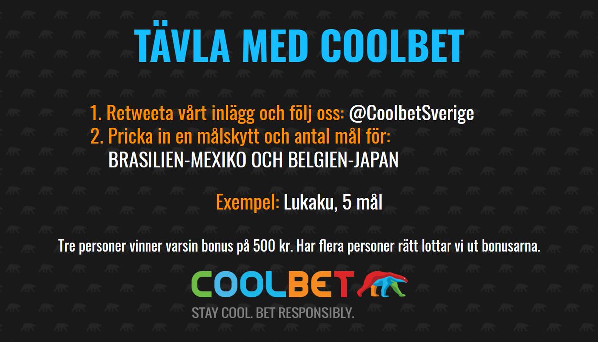 Vi kör naturligtvis en tävling till dagens matcher också. Ta chansen att vinna en bonus på 500 kr genom att följa instruktionerna nedan! #twittboll #oddsprat