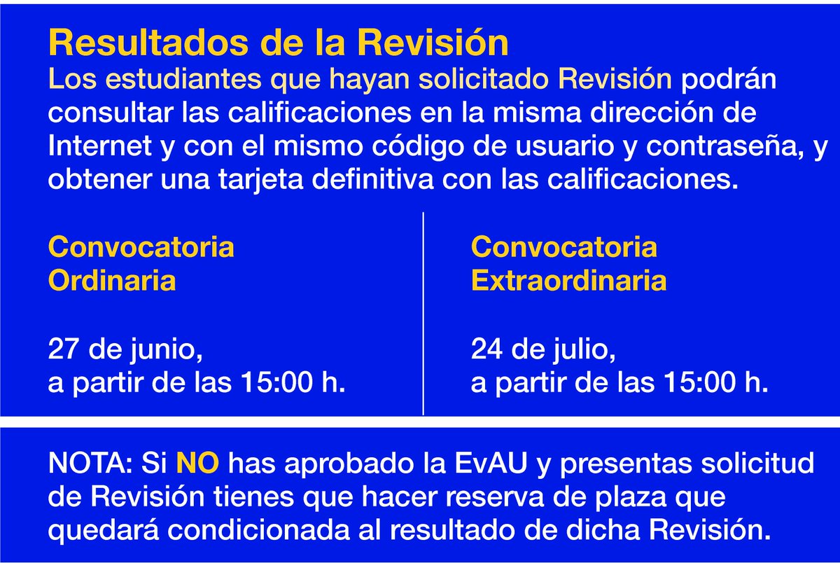 venalaComplu's tweet photo. ¡Ya están disponibles los resultados de la #Revisión de la #EvAU2018📚📝! ¡Suerte! 💪🍀 https://t.co/yeJ9Lx62nr