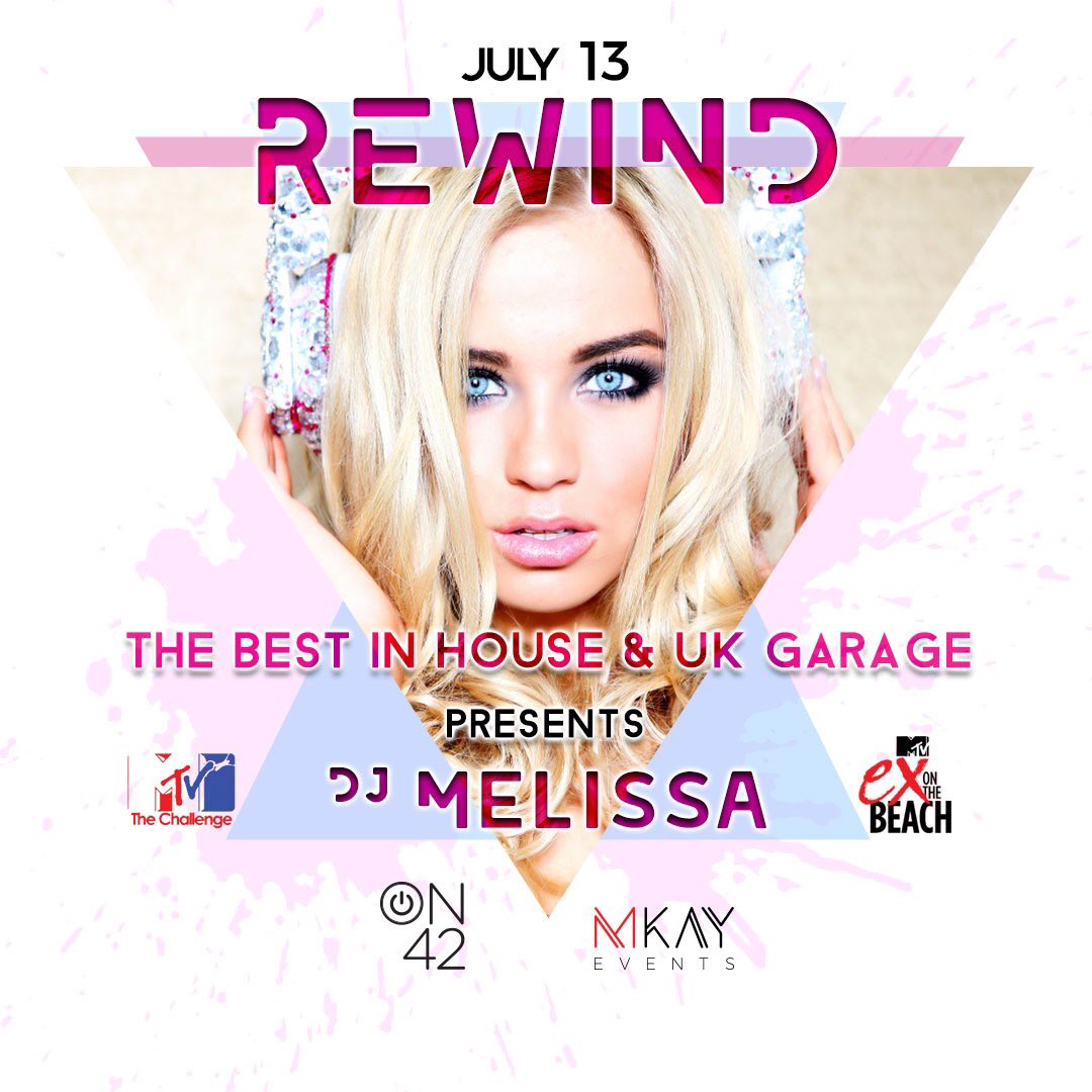 <a href="/DJMelReeves/">Melissa Reeves</a> from <a href="/mtvex/">EX ON THE BEACH</a>  &amp; <a href="/ChallengeMTV/">Blu</a> - dj’ing in Dubai in the 13th July for On42 Club <a href="/MediaOneHotel/">Media One Hotel</a> for the best in house &amp; garage. 🎧🎶🎉