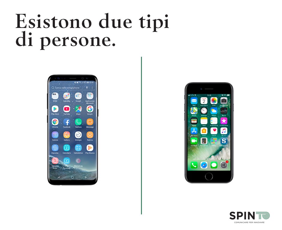 spinto_it's tweet photo. Per noi di Spin-To il mondo è formato da due tipi di persone. 
Chi sceglie Android e chi iOS come sistema operativo per il proprio smartphone. 📱 
Qual è il vostro? 😀 #chetiposei https://t.co/ki5a6KbLXu