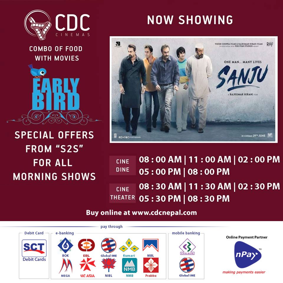 SCTnPay's tweet photo. #Now #Showing #Movie #Sanju 
Buy Tickets Online at #CDCcinemas with #nPay 
https://t.co/E5mJzOnIxY https://t.co/5qHMYMOGrF