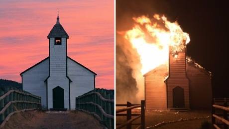 CBCCalgary's tweet photo. Iconic southern Alberta church could rise from the ashes with original salvaged timber https://t.co/5KTAad8gLu https://t.co/PxecibtHgl