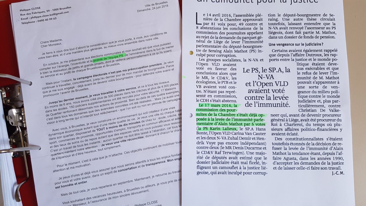 Lundi dernier, les Bruxellois recevaient de leur Bourgmestre 1 lettre pleine de "probité" (à gauche).

Ce lundi matin, ces mêmes Bruxellois ouvrent leur journal et lisent ça (à droite) ...

Besoin d'air. 💨
