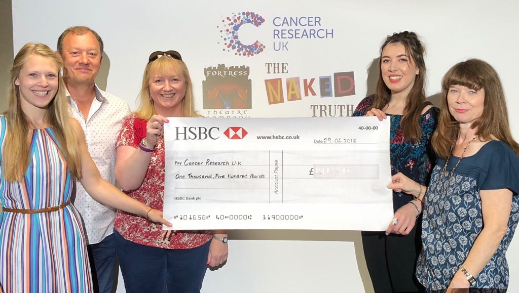 FortressTC's tweet photo. Well it’s been a few weeks post-show and we are delighted to hand over this (literally) big cheque for £1,500 to @CR_UK raised from our fabulous audiences for ‘The Naked Truth’ at @CapitolHorsham . Thank you all so much again for your support &amp; generosity xxx https://t.co/XMjXYwuNMh