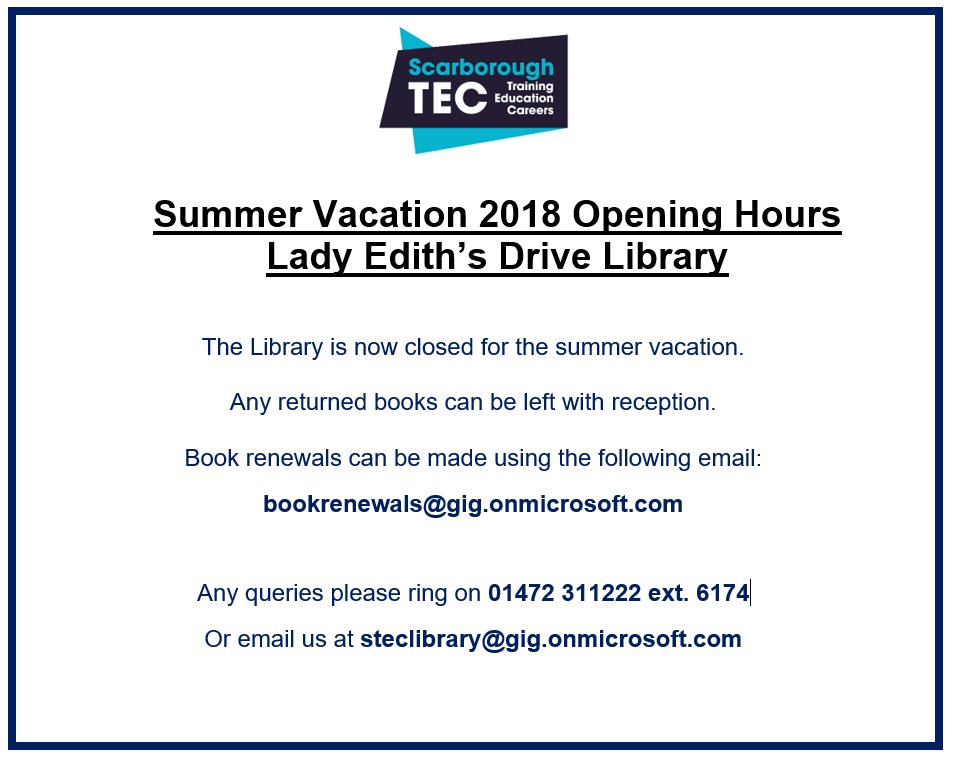 LRC_STEC's tweet photo. The libraries are closed to students over the summer vacation, please check the posters for details should you need to contact us. https://t.co/zUw1Tm8Ek4