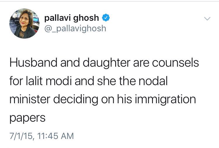 devyanidilli's tweet image. Barkha here. Found a RW troll. Oh in case you are suffering from selective amnesia, this is #Lalitgate &amp;amp; lady from your sistern (female of brethen, me feminista you see) w/o tagging EAM is saying👇
Now isn’t it so abusive bringing family, accusing corruption tacitly?