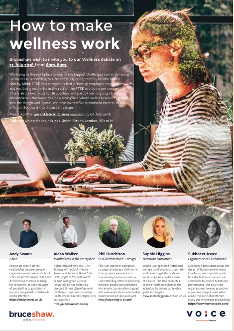 aidan_e_walker's tweet photo. A panel on making wellness work in the workplace... 12 July. With my friends at @wearebdg and a thank you to @Anna @informareking https://t.co/l8UL6XA4lT