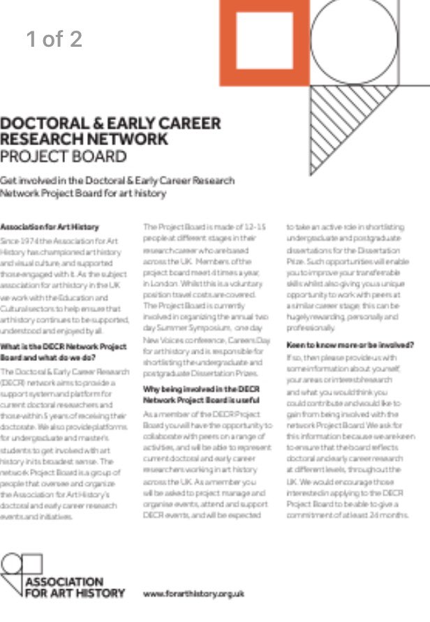 DECRarthistory's tweet image. Are you a current PhD or Early Career Researcher within 5 years of your Viva working on art history in its broadest sense?? Then we need you! The Doctoral &amp;amp; Early Career Research Network Project Board @forarthistory is recruiting! Deadline 31 August forarthistory.org.uk/get-involved/n…