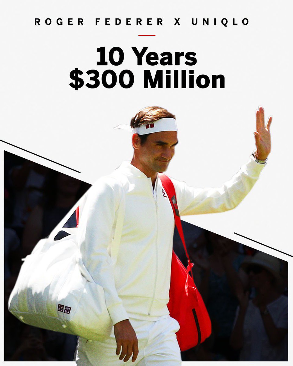ESPNUK's tweet photo. Roger Federer is not wearing Nike apparel for the first time in 24 years. The 36-year-old has signed a lucrative deal with Uniqlo. (h/t @darrenrovell)

#Wimbledon https://t.co/AUg6YOXLC5