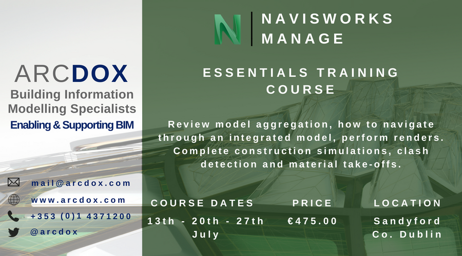 Arcdox's tweet photo. Become a #BIM Coordinator with @Autodesk @Navisworks training with @ARCDOX - 3 x Fridays 13th, 20th &amp; 27th July, Dublin https://t.co/4y1wAgs6GN https://t.co/wNtoCpdLt4