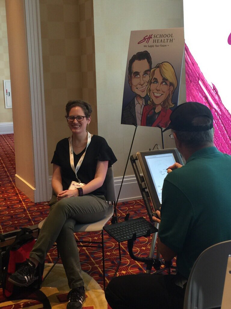 rn_pierce's tweet photo. What a great addition for my office door, thanks @schoolhealth  for having a cartoonist at #NASN2018 https://t.co/cBchbTOh1m