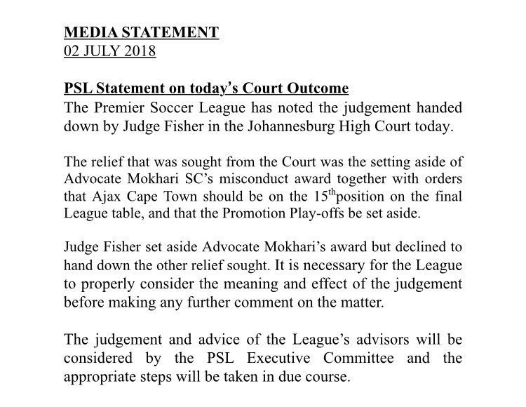 Limsportszone On Twitter Psl Statement On The Judgement Handed Down By Judge Fisher In The Johannesburg High Court Today